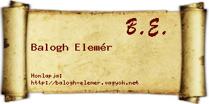 Balogh Elemér névjegykártya